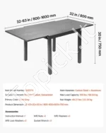 Ištraukiamas lauko valgomojo stalas, 80–160 cm, 4–6 asmenims (tamsiai pilkas) - Image 7