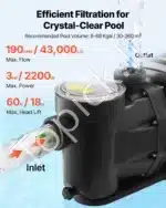 Kintamo greičio baseino siurblys, 2200 W, 43 000 l/h, su programuojamu laikmačiu - Image 3