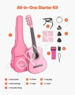 Klasikinė gitara, 780 mm, liepos medienos komplektas pradedantiesiems su priedais, rožinė - Image 7