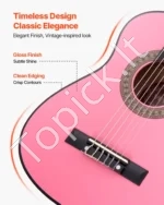 Klasikinė gitara, 780 mm, liepos medienos komplektas pradedantiesiems su priedais, rožinė - Image 5