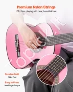 Klasikinė gitara, 780 mm, liepos medienos komplektas pradedantiesiems su priedais, rožinė - Image 3