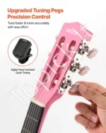 Klasikinė gitara, 780 mm, liepos medienos komplektas pradedantiesiems su priedais, rožinė - Image 2