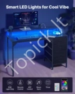 Kompiuterio stalas su išmaniuoju LED apšvietimu, rozetėmis ir 4 stalčiais, 120 cm - Image 2