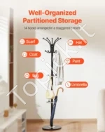 Laisvai pastatoma drabužių kabykla su marmuriniu pagrindu ir skėčių laikikliu, 14 kabliukų - Image 4