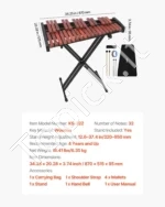 Medinis ksilofonas (Glockenspiel), 32 natos, su reguliuojamu stovu ir krepšiu - Image 7