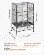 Metalinis paukščių narvas su mobiliu stovu, 80 x 52 x 132 cm - Image 7