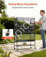 Metalinis paukščių narvas su mobiliu stovu, 80 x 52 x 132 cm - Image 5