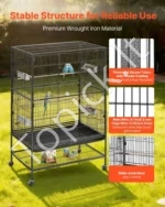 Metalinis paukščių narvas su mobiliu stovu, 80 x 52 x 132 cm - Image 3