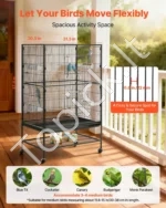 Metalinis paukščių narvas su mobiliu stovu, 80 x 52 x 132 cm - Image 2