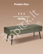 Minkštas suoliukas su PU odos apdaila ir metalinėmis kojelėmis, žalia spalva - Image 2