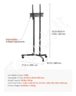 Mobilus televizoriaus stovas su ratukais, ekranams nuo 81 cm iki 165 cm, iki 40 kg - Image 7