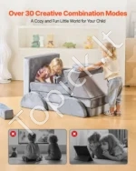 Modulinė vaikiška sofa-žaidimų aikštelė, 14 dalių komplektas, pilkos spalvos - Image 2