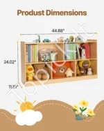 Montessori stiliaus 5 skyrių žaislų ir knygų lentyna, 1140 mm pločio - Image 2