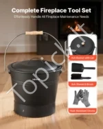 Pelenų kibiras 9,8 l, 4 dalių rinkinys su dangčiu, semtuvėliu, šepečiu ir pirštinėmis - Image 2