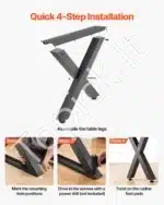 Plieninės stalo kojos, X formos, 750 mm x 600 mm, 2 vnt., juodos - Image 6
