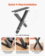 Plieninės stalo kojos, X formos, 750 mm x 760 mm, 2 vnt., juodos - Image 6