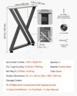 Plieninės stalo kojos, stačiakampio formos, 740 mm x 610 mm, 2 vnt., juodos - Image 5