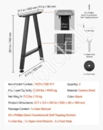 Plieninės stalo kojos, trapecijos formos, 740 mm x 550 mm, 2 vnt., juodos - Image 3