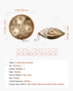 Rankinis plieno būgnas (Handpan) 550 mm, 9 natos, D-moll (432 Hz) - Image 7