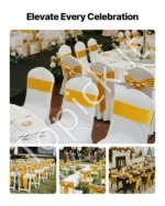 Satino kaspinai kėdėms, 100 vnt. komplektas, auksinės spalvos, prabangioms šventėms - Image 2