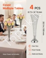 Sidabrinės dekoratyvinės vazos su krištolo karoliukais šventiniams stalams, 51 cm, 4 vnt. - Image 3