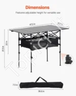 Sulankstomas aliuminio kempingo stalas su tinkliniu krepšiu (120 x 55 x 51 cm) - Image 4