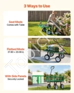Sustiprintas sodo vežimėlis-kėdutė, du viename 226,8 kg, su 25,4 cm padangomis, Žalia - Image 5