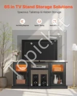 Televizoriaus staliukas ekranams iki 165 cm, moderni pramogų konsolė su stiklinėmis durelėmis - Image 2