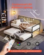 Twin tipo dienos lovos rėmas su ištraukiama lova, įkrovimo stotele ir LED apšvietimu - Image 5