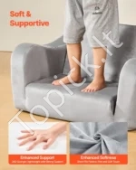 Vaikiška sofa du viename, sulankstomas minkštas fotelis su porankiais, pilkos spalvos - Image 5
