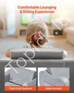 Vaikiška sofa du viename, sulankstomas minkštas fotelis su porankiais, pilkos spalvos - Image 4