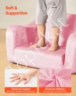 Vaikiška sofa du viename, sulankstomas minkštas fotelis su porankiais, rausvos spalvos - Image 4