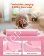 Vaikiška sofa du viename, sulankstomas minkštas fotelis su porankiais, rausvos spalvos - Image 3