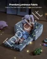 Vaikiška sofa du viename, sulankstomas minkštas fotelis su porankiais, tamsoje šviečiantis raštas, pilka - Image 4