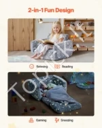 Vaikiška sofa du viename, sulankstomas minkštas fotelis su porankiais, tamsoje šviečiantis raštas, pilka - Image 2