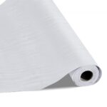Lipnūs tapetai 45 cm x 10 m, baltos medienos rievių tekstūros, atsparūs vandeniui