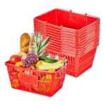 Pirkinių krepšelių rinkinys, 12 vnt., 21 l, raudona spalva, metalinės rankenos
