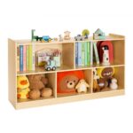 Montessori stiliaus 5 skyrių žaislų ir knygų lentyna, 1140 mm pločio