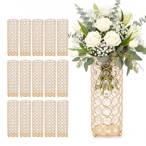 de2FHLHP1024INCHGCYQC001V02Fgoods_img-v12Fwedding-flower-vase-m100-1.2.jpg Auksinės cilindrinės dekoratyvinės vazos su krištolo karoliukais šventiniams stalams, 26 cm, 16 vnt. - Image 1