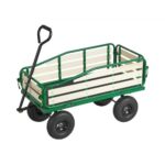 Vaikiškas traukiamas vežimėlis 101 cm, universalus transportavimo vagonėlis su nuimamais mediniais bortais iki 250 kg