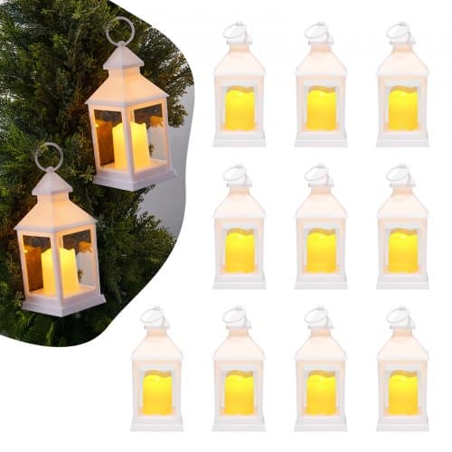 de2FLEDCDBS10INCDW7VW001V92Fgoods_img-v22Fwedding-lantern-m100-1.2.jpg Balti dekoratyviniai plastikiniai žibintai su integruotomis LED žvakėmis šventėms, 10,5x10,5x24 cm, 12 vnt. - Image 1