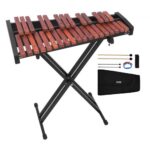 Medinis ksilofonas (Glockenspiel), 32 natos, su reguliuojamu stovu ir krepšiu