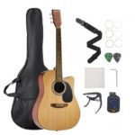 Akustinė gitara su išpjova (Cutaway), 104 cm, natūralios spalvos rinkinys pradedantiesiems su krepšiu