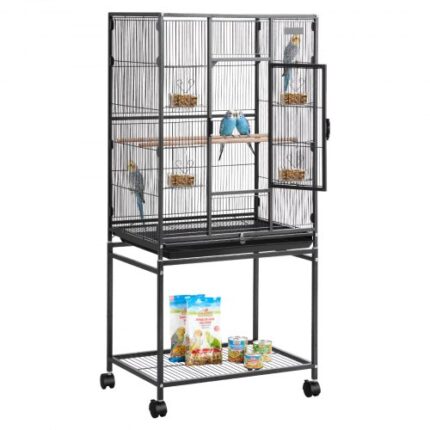 Erdvus paukščių narvas su mobiliu stovu ir ratukais, 62,5 x 42,5 x 137 cm