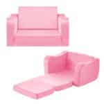 Vaikiška sofa du viename, sulankstomas minkštas fotelis su porankiais, rausvos spalvos