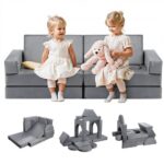 Modulinė vaikiška sofa-žaidimų aikštelė, 14 dalių komplektas, pilkos spalvos