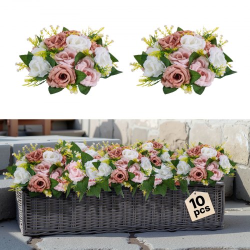 de2FZSHQQXFSBS95V2MBJ001V02Fgoods_img-v22Fflower-balls-centerpiece-m100-1.2.jpg Dirbtinių rožinių ir baltų rožių gėlių pusrutuliai vestuvių stalų dekorui, 24x12 cm, 10 vnt. - Image 1