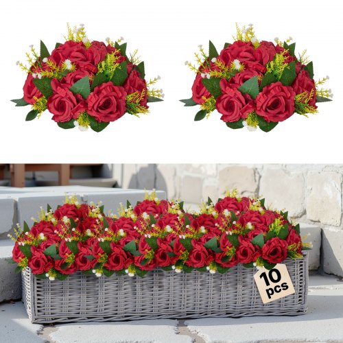 de2FZSHQQXHS95INRA0J8001V02Fgoods_img-v12Fflower-balls-centerpiece-m100-1.2.jpg Dirbtinių gėlių puokštės-rutuliai vestuvių dekoracijoms, 10 vnt., Red - Image 1