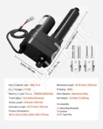 12V tiesinė pavara, 150 mm eiga, 5 mm/s greitis, 9000 N keliamoji galia - Image 7