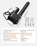 12V tiesinė pavara, 200 mm eiga, 5 mm/s greitis, 9000 N keliamoji galia - Image 7